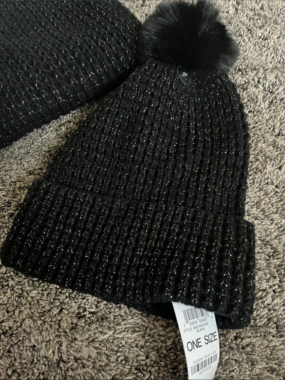 Style & Co. Black Knit Pom hat, gloves and Scarf Set! Black with some silver.